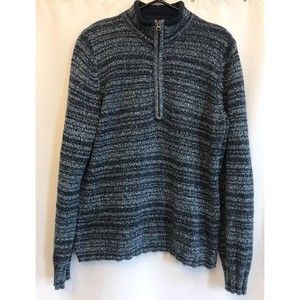 Woolrich Womens Large Copen Heather Wool Blend Blue Knit 1/4 Zip Sweater